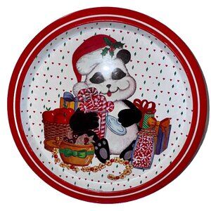 Vintage 80s Christmas Panda Bear Candy Sweets Giftco Tin Tray Holiday Decor